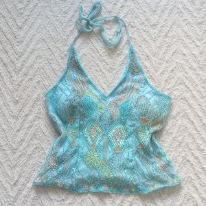 Y2K Aftershock Silk Beaded Mermaid Halter Top